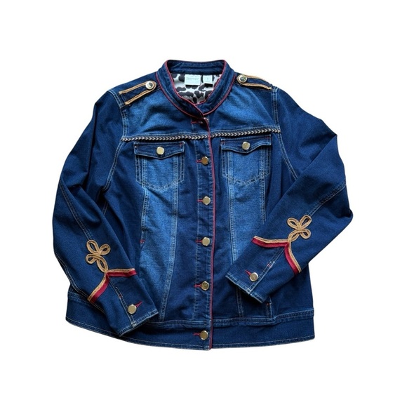 Chico's Jackets & Blazers - Chico’s Zenergy Denim Military Jacket Sz M/1 Stitching Stretch Dark Wash Pockets